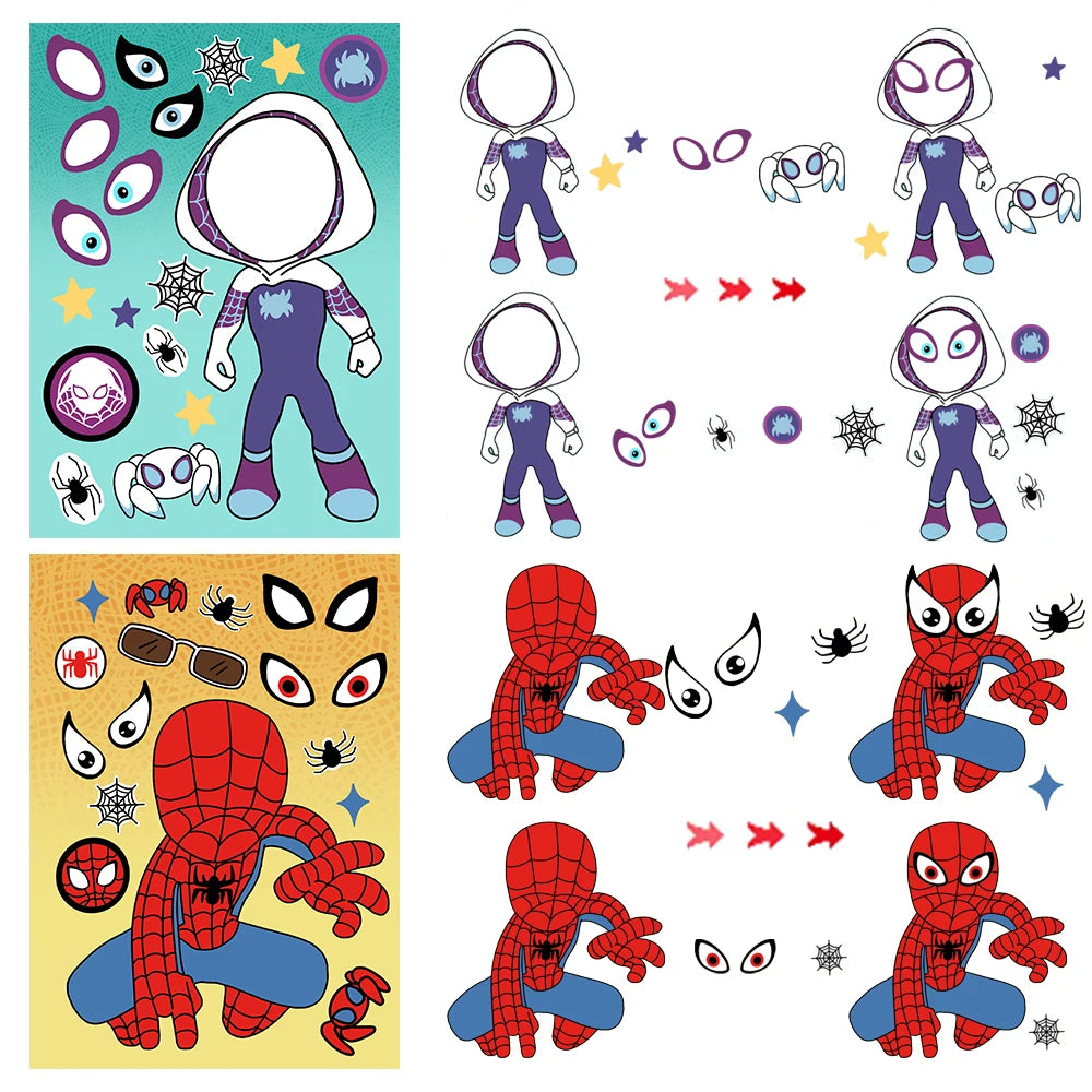 8/16/24pcs Spider-Man & Iron Man Make-A-Face Sticker Set - Image 2