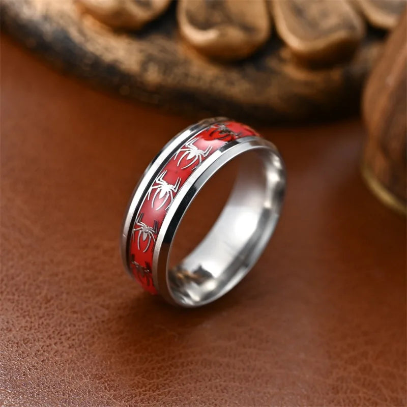 Slanted Edge Oil Drop Patch Red Spider Ring - Image 2