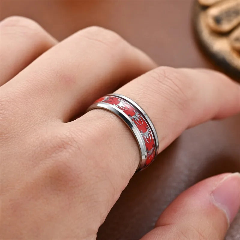 Slanted Edge Oil Drop Patch Red Spider Ring - Image 3