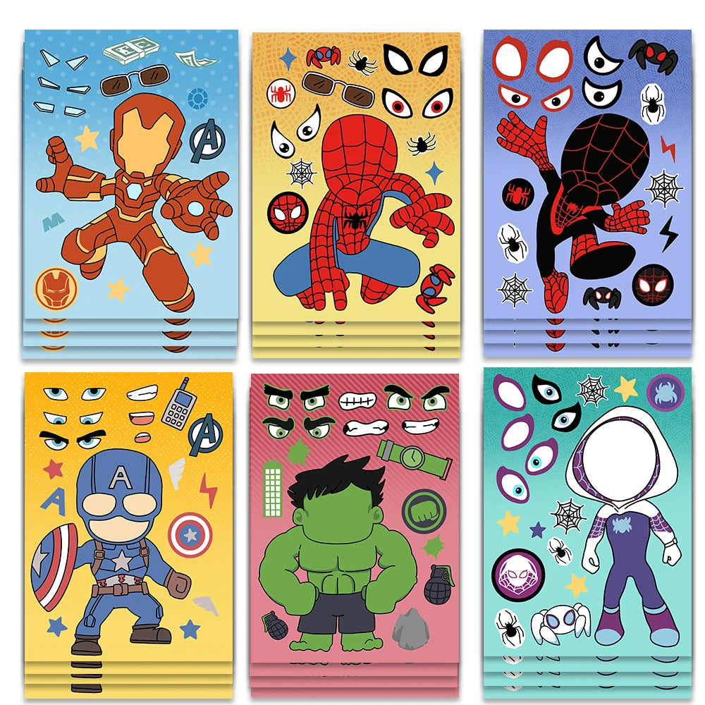 8/16/24pcs Spider-Man & Iron Man Make-A-Face Sticker Set - Image 7